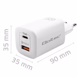Qoltec 50765 chargeur d'appareils mobiles Ordinateur portable, Consoles portables, Chargeur électrique, Smartphone, Smartwatch, Tablette Blanc Secteur Charge rapide Intérieure