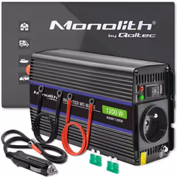 Qoltec Monolith, Onduleur pour voiture, Auto/Indoor, 12 V, 600 W, 230 V, DC-to-AC