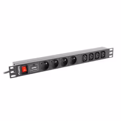 Lanberg PDU-04E04I-0200-IEC-BK, 1U, horizontale, Noir, 4 sortie(s) CA, Coupleur C13, Type E, Coupleur C14