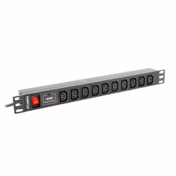 Lanberg PDU-10I-0200-IEC-BK, 1U, horizontale, Noir, 10 sortie(s) CA, Coupleur C13, Activité