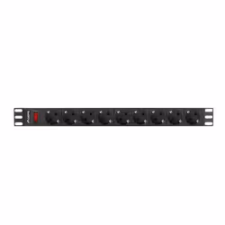 Lanberg PDU-09F-0300-BK, Basique, 1U, horizontale, Aluminium, Plastique, Noir, Gris, 9 sortie(s) CA