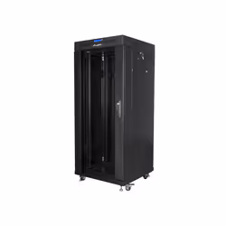 Lanberg free standing rack 19inch cabinet 27U 600x600 glass door LCD flat pack black, Rack autonome, 27U, 800 kg