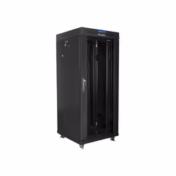 Lanberg free standing rack 19inch cabinet 27U 600x600 glass door LCD flat pack black Rack autonome