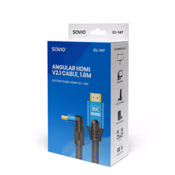 Savio CL-147 Kabel HDMI v2.1, ktowy,1.8m, mied, oplot baweniany, metalowe wtyczki câble HDMI 1,8 m HDMI Type A (Standard) Noir, Bleu