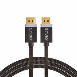 Savio DisplayPort cable 2 m Black CL-166, 2 m, DisplayPort, DisplayPort, Mâle, Mâle, 7680 x 4320 pixels