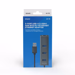 Savio AK-57 USB-A - 3 x USB-A HUB with RJ-45 Gigabit Ethernet adapter 5000 Mbit/s grey USB 3.2 Gen 1 (3.1 Gen 1) Micro-B 5000 Mbit/s - Vue supplémentaire 7