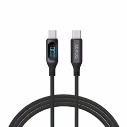 Savio USB-C - USB-C cable with display CL-174 1 m black, 1 m, USB C, USB C, USB 3.2 Gen 1 (3.1 Gen 1), Noir