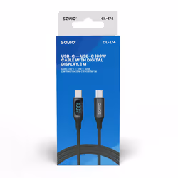 Savio USB-C - USB-C cable with display CL-174 1 m black câble USB USB 3.2 Gen 1 (3.1 Gen 1) USB C Noir