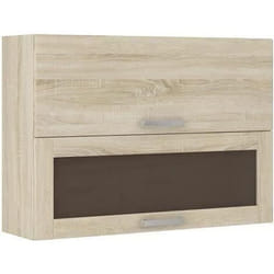 Meuble Haut Vitre 2 Portes Basculantes - L 80 X P 31,6 X H 72 - Decor Chene Sonoma - Lassen