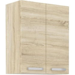 Meuble Haut 2 Portes Battantes - Decor Chene Sonoma - L 60 Cm X P 31,6 X H 72 Cm - Lassen