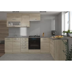 LASSEN Cuisine complète dangle 240x165 cm avec plan de travail - Angle réversible - Décor chêne sonoma