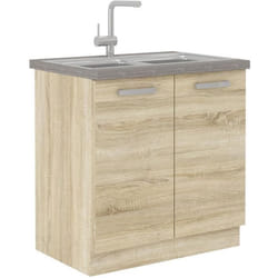 Lassen Meuble Bas De Cuisine Sous Evier L 80 Cm - Decor Chene Clair Sonoma