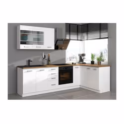 cuisine complete ATLAS d'angle 270x150cm, composée de 1 meubles sous evier 80cm, 1 meuble four 60cm, 1 meuble bas 4 tiroirs 4 ...