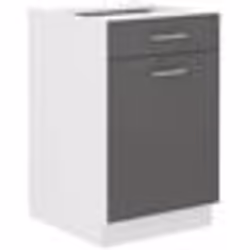 Meuble bas cuisine - 1 Porte 1 Tiroir - Décor Gris - L 50 x P 60 x H 86 cm - PREGO