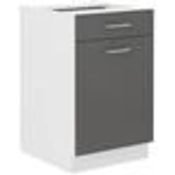 Meuble bas cuisine - 1 Porte 1 Tiroir - Décor Gris - L 50 x P 60 x H 86 cm - PREGO