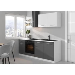 Cuisine Complete Prego - L 210 Cm - Décor Gris Graphit - Plan De Travail 210 Cm Inclus