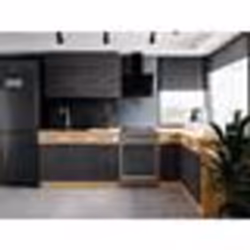 Cuisine complète dangle ROCK 268 x 148 cm - Angle réversible - Décor chêne et gris matera - Plan de travail non inclus