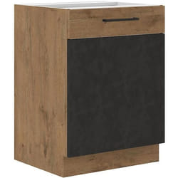 Meuble bas ROCK - Mélaminé décor chêne lancelot et gris matera - 1 porte - L60 x H82 cm