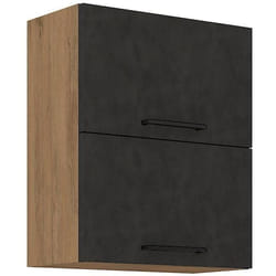 Meuble haut ROCK - Mélaminé décor chêne lancelot et gris matera - 1 porte - L60 x H72 cm