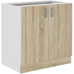Meuble Bas Sara - 2 Portes - Décor Chene Sonoma - L80xp48xh82 Cm - Plan De Travail Non Inclus - Fabriqué En Pologne