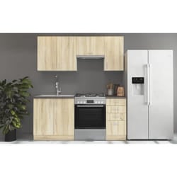 SARA Cuisine complète modulable - 5 éléments - Décor chêne sonoma - L 180 cm - Plan de travail non inclus