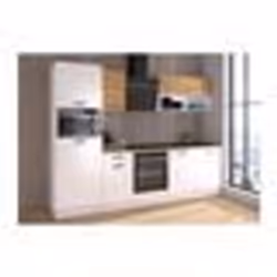 Cuisine complète PREGO - L 263 cm - Décor Blanc et Chêne - Plan de travail 203 cm inclus