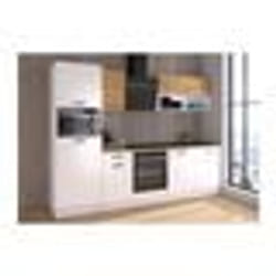 Cuisine complète PREGO - L 263 cm - Décor Blanc et Chêne - Plan de travail 203 cm inclus