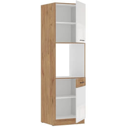 ROCK - Colonne - Mélaminé chêne Lancelot et Blanc brillant - 60 cm - 2 portes