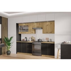 MODENA - Cuisine complète - 260 x 52 x 82 cm - Chêne artisan / Noir mat - Plan de travail non inclus