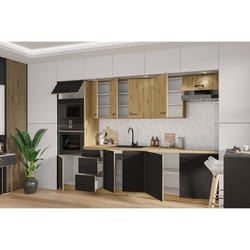 MODENA - Cuisine complète - 300 x 52 x 82 cm - Chêne artisan / Noir mat - Plan de travail non inclus