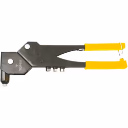 Riveteuse TOPEX (réf. 43E713) pour rivets en aluminium de diamètres 2,4, 3,2, 4 et 4,8 mm. La tête orientable à 360° permet d ...