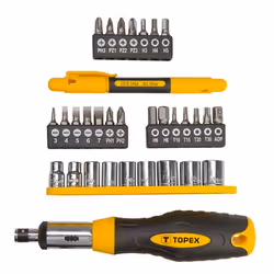 Embouts de tournevis - TOPEX - 34 pcs - Acier chrome-vanadium - Poignée ergonomique - Mécanisme à cliquet