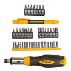 Embouts de tournevis - TOPEX - 34 pcs - Acier chrome-vanadium - Poignée ergonomique - Mécanisme à cliquet