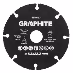 Disque à tronçonner - Graphite - V31AC-TOP-55H697 - 115 mm - Bois - Plastiques