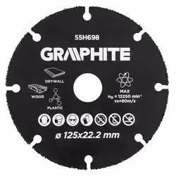 Disque à tronçonner - GRAPHITE - 125 x 222 mm - Carbure de tungstène - Pour bois et plastique