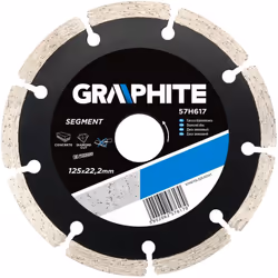Le disque diamanté segmenté GRAPHITE (réf. 57H617), d'un diamètre extérieur de 125 mm, est idéal pour les travaux de construc ...