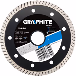 Le disque diamanté turbo GRAPHITE (réf. 57H620), d'un diamètre extérieur de 115 mm et doté de segments TURBO pressés à chaud, ...