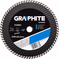 Le disque diamanté GRAPHITE Turbo Wave (réf. 57H638), d'un diamètre extérieur de 230 mm et doté de segments TURBO pressés à c ...