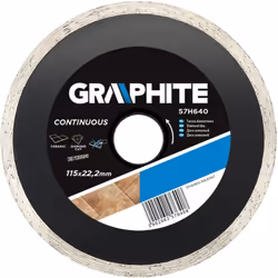 Le disque diamanté massif GRAPHITE (réf. 57H640), d'un diamètre extérieur de 115 mm, est idéal pour les travaux de constructi ...