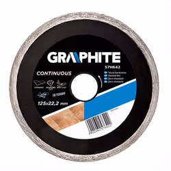 Le disque diamanté massif GRAPHITE (réf. 57H642), d'un diamètre extérieur de 125 mm, est idéal pour les travaux de constructi ...