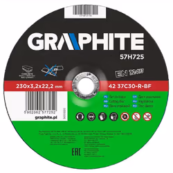 Disque à tronçonner - GRAPHITE - 230 mm - 32 mm dépaisseur - 222 mm dalésage - Norme EN12413