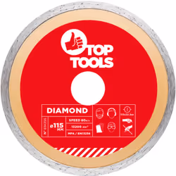 Le disque diamanté massif de 115 x 22,2 mm est conçu pour la découpe de matériaux durs tels que le carrelage, la terre cuite, ...