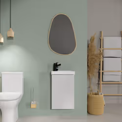 Cet ensemble est composé : - D'un meuble de salle de bain à suspendre faible profondeur, 40 x 22 cm seulement. - D'un lave-ma ...
