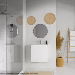 Cet ensemble est composé : - D'un meuble de salle de bain à suspendre faible profondeur, 60 x 45 cm seulement. - D'un plan va ...