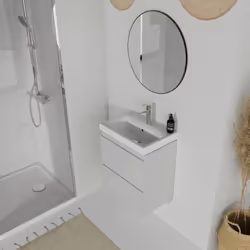 Description générale Ce meuble de salle de bain suspendu, modèle Moduo Slim 50, est idéal pour optimiser l’espace avec sa fai ...