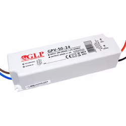 Alimentation DC24V étanche IP67 GLP. Puissance maximale 48W - 2A. Idéale pour l'alimentation de ruban à LED 24V DC. Tension d ...