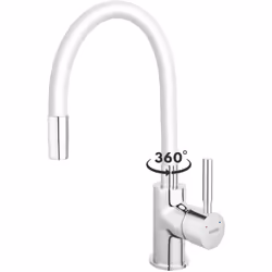 ZUMBA - ROBINET MITIGEUR DE CUISINE AVEC BEC ARTICULÉ ET FLEXIBLE BLANC Existe en différents coloris : gris, noir, blanc, ble ...