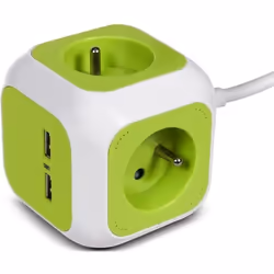 Bloc multiprise - Magic Cube - GB118 - 4 prises - 2 USB - 1.4m Vert