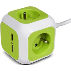 Bloc multiprise - Magic Cube - GB118 - 4 prises - 2 USB - 1.4m Vert