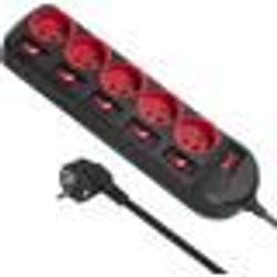Bloc multiprises - Maclean Energy - 5 prises - Interrupteur lumineux - 1.5m - Noir/Rouge